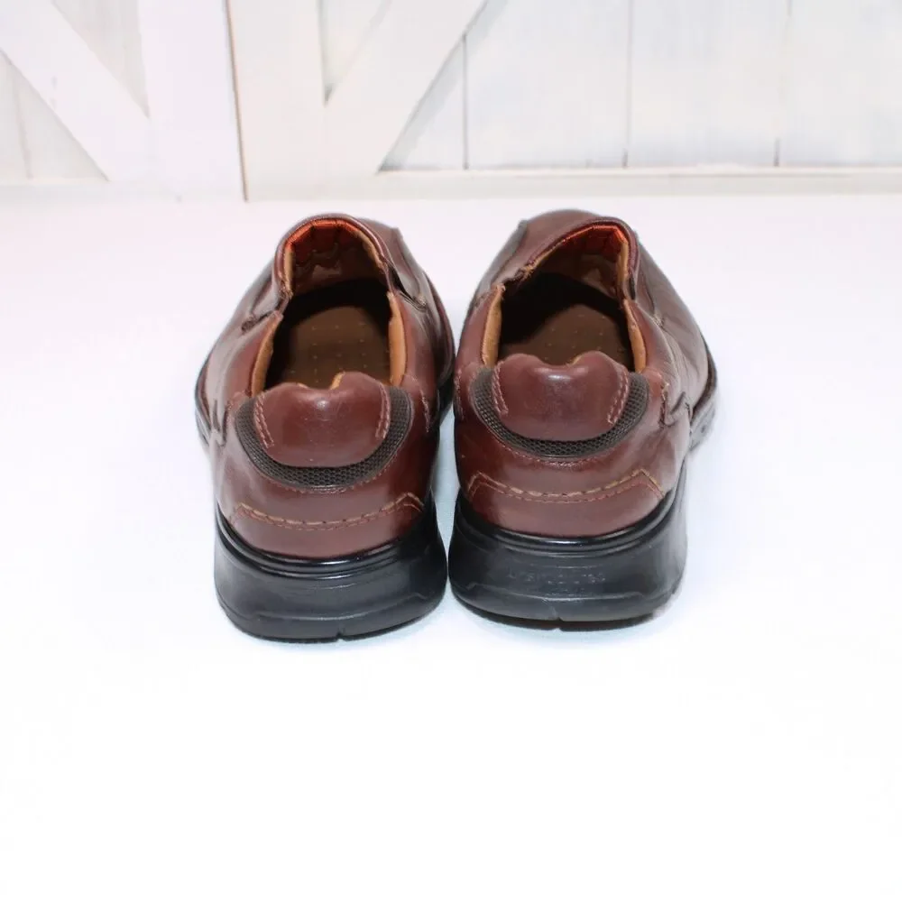 Clarks Unstructured Men's 9.5W Brown Leather Slip On Loafers